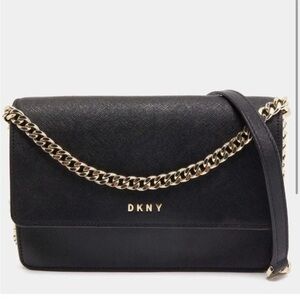 DKNY Black Leather Bryant Park Purse, Gold Chain Strap, excellent condition.